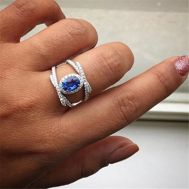 Egg-Shaped Sapphire Diamond Ring for Women