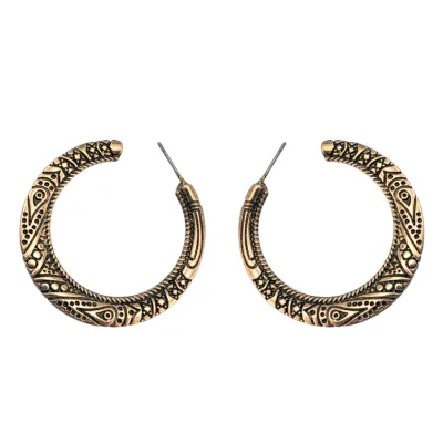 Vintage Flower Carving Geometric Hoop Earrings for Women