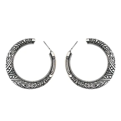 Vintage Flower Carving Geometric Hoop Earrings for Women