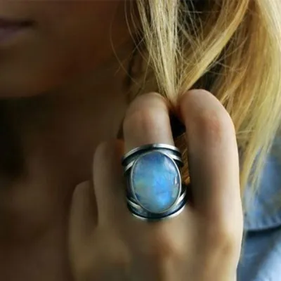 Unique Moonstone Decor Geometric Ring for Women
