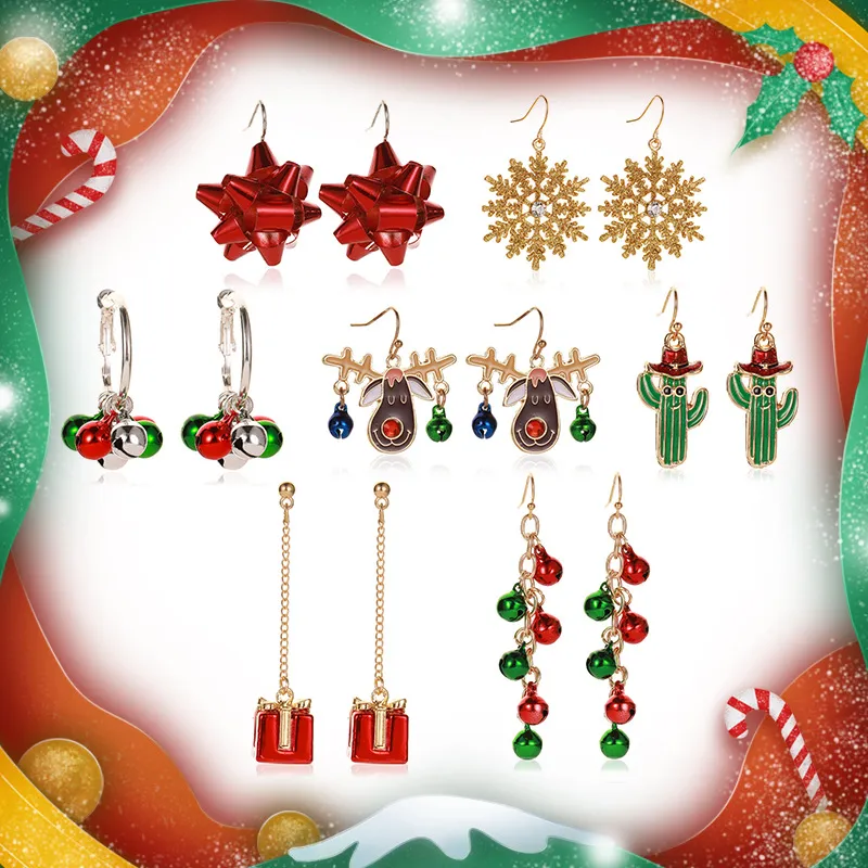Fashion Christmas Cartoon Hook Dangle Earrings for Women Alloy
