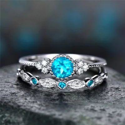 Two-Piece Emerald Decor Ring Set Geometric Unisex Metal
