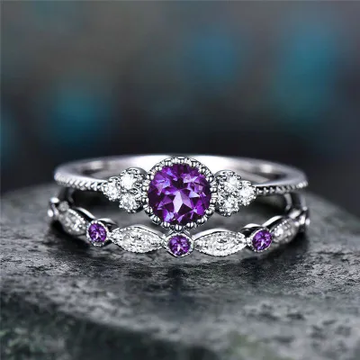 Two-Piece Emerald Decor Ring Set Geometric Unisex Metal