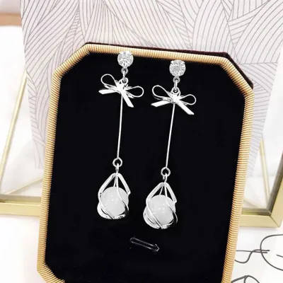Fashion Bowknot Pearl Pendant Drop Earrings for Women