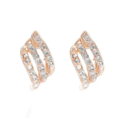 Creative Three-Row Rhinestone Decor Wing Shape Earrings