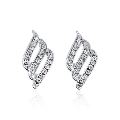 Creative Three-Row Rhinestone Decor Wing Shape Earrings