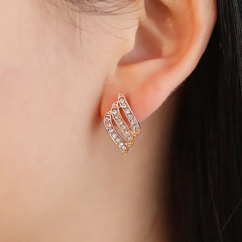 Creative Three-Row Rhinestone Decor Wing Shape Earrings
