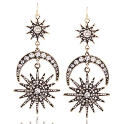 Exaggerated Sun Moon Star Pattern Dangle Earrings Women's Alloy
