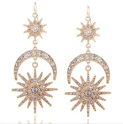 Exaggerated Sun Moon Star Pattern Dangle Earrings Women's Alloy