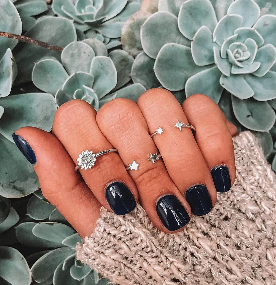 Three-Piece Sunflower Pentagram Design Midi Rings For Women Simple Alloy