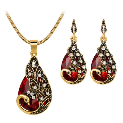 Vintage Peacock Design Alloy Necklace Earrings Jewelry Set