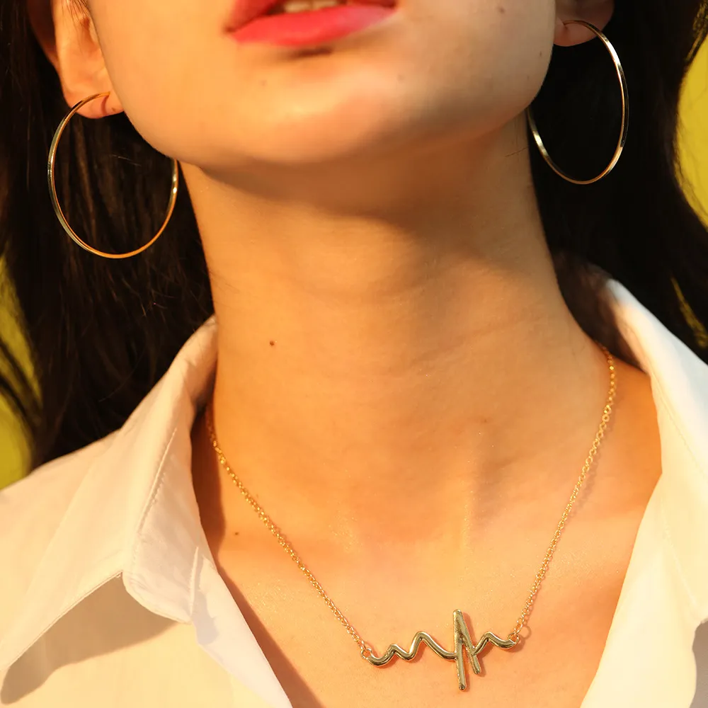 Lightning Wave Design Geometric Necklace Hoop Earrings Jewelry Set Alloy Chain Below 10cm 51-80cm