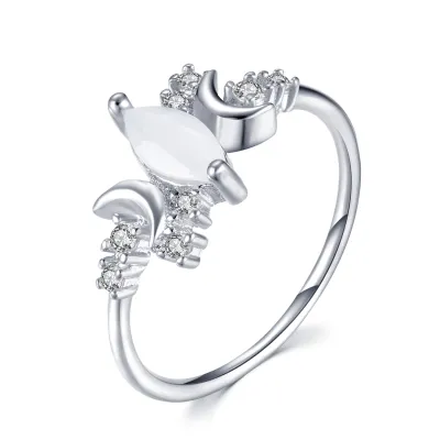 Moon Design White Stone Decor Engagement Ring for Women