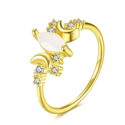 Moon Design White Stone Decor Engagement Ring for Women