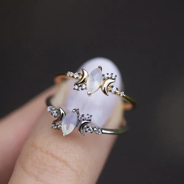 Moon Design White Stone Decor Engagement Ring for Women