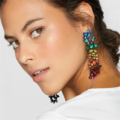 Floral Pattern Colorful Rhinestone Decor Dangle Earrings for Women