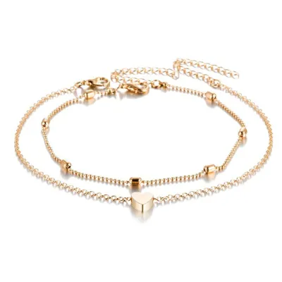Boho Heart Decor Metal Bead Chain Anklet