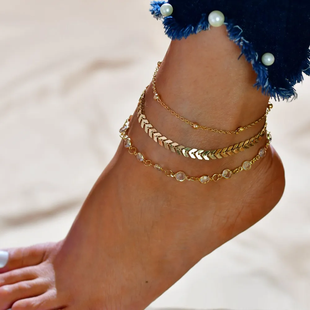 Vintage Sequin Three-Layer Chain Anklet