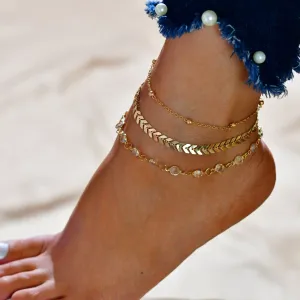 Vintage Sequin Three-Layer Chain Anklet