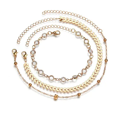 Vintage Sequin Three-Layer Chain Anklet
