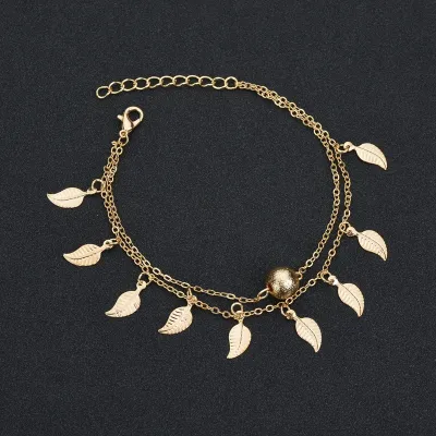 Leaves Design Double Layer Tassel Anklet for Women