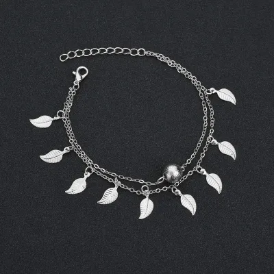 Leaves Design Double Layer Tassel Anklet for Women