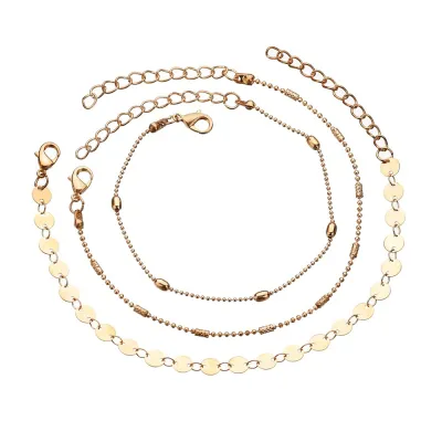 Three-Layer Beach Chain Geometric Anklet for Women
