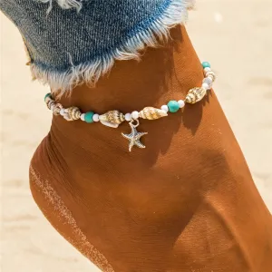 Starfish Pendant Shell Beach Anklet Unisex Alloy Rice Beads