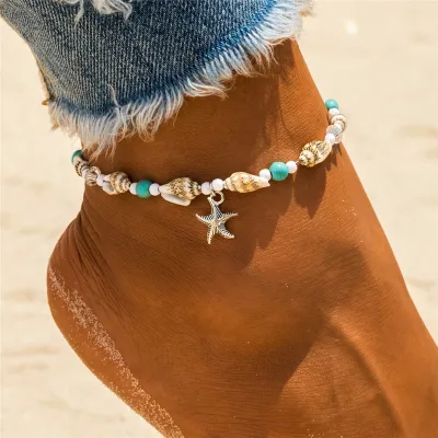 Starfish Pendant Shell Beach Anklet Unisex Alloy Rice Beads