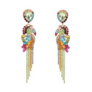 Creative Parrot Design Colorful Rhinestone Decor Dangle Earrings Metal