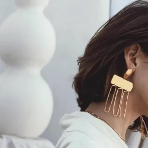 Creative Rectangular Pendant Tassel Metal Earrings