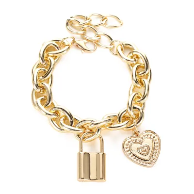 Punk Style Lock Heart Pendant Metal Chain Bracelets for Women