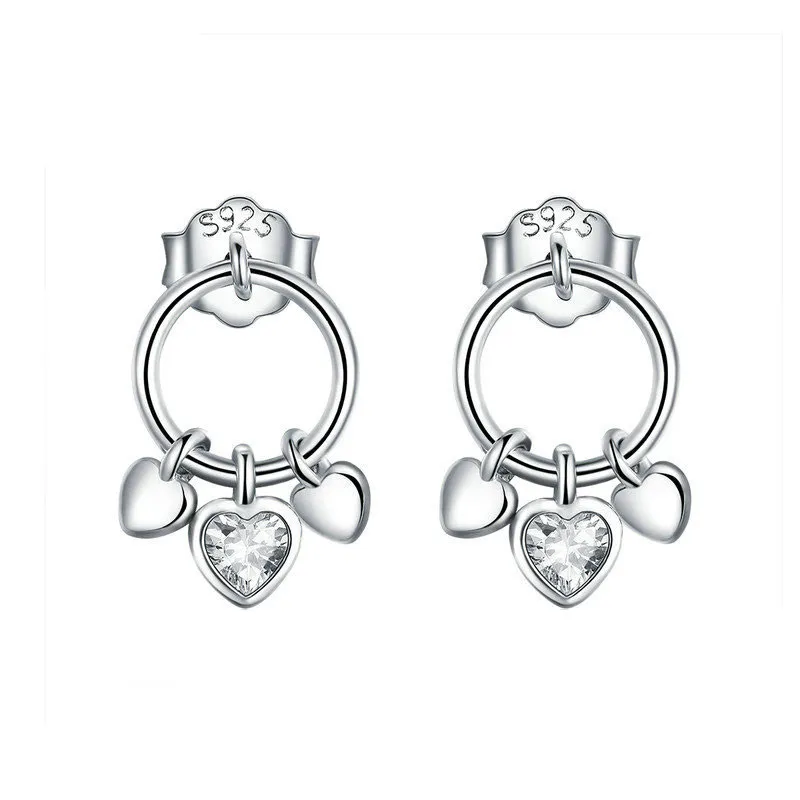 Heart To Heart Design Sterling Silver Stud Earrings With Pearl