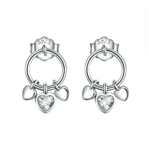 Heart To Heart Design Sterling Silver Stud Earrings With Pearl