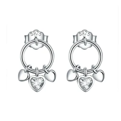 Heart To Heart Design Sterling Silver Stud Earrings With Pearl