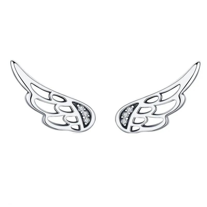 Angel Wings Design Sterling Silver Stud Earrings