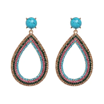 Colorful Rhinestone Dangle Earrings Geometric Alloy Drop Earrings for Women