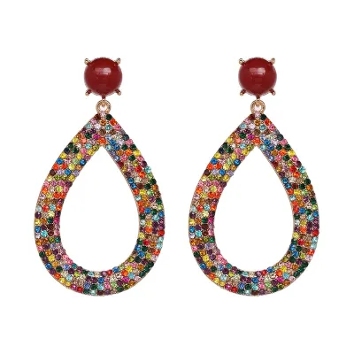 Colorful Rhinestone Dangle Earrings Geometric Alloy Drop Earrings for Women