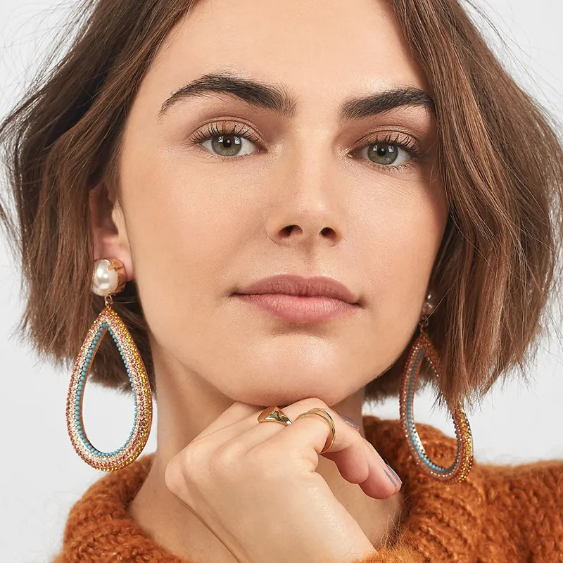 Colorful Rhinestone Dangle Earrings Geometric Alloy Drop Earrings for Women