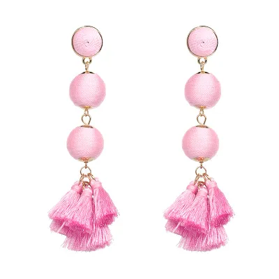 Unique Fringed Long Section Drop Earrings Women's Ethnic Wax Line Tassel