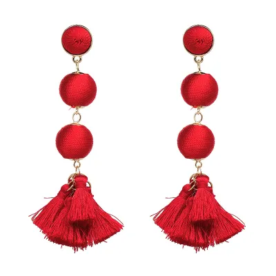 Unique Fringed Long Section Drop Earrings Women's Ethnic Wax Line Tassel