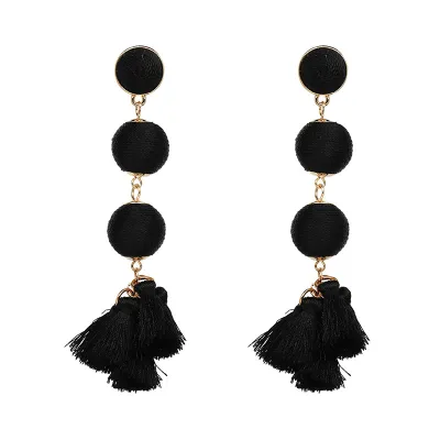 Unique Fringed Long Section Drop Earrings Women's Ethnic Wax Line Tassel