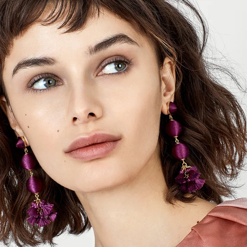 Unique Fringed Long Section Drop Earrings Women's Ethnic Wax Line Tassel