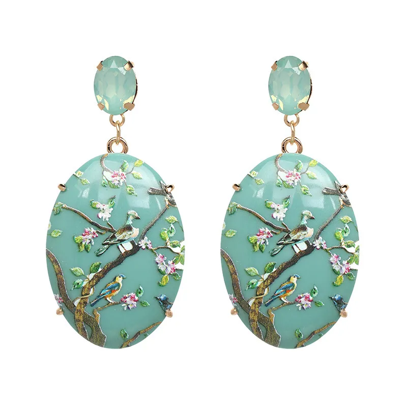 Fashion Chinoiserie Birds Flower Design Dangle Earrings for Women
