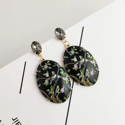 Fashion Chinoiserie Birds Flower Design Dangle Earrings for Women