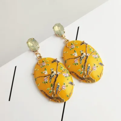 Fashion Chinoiserie Birds Flower Design Dangle Earrings for Women