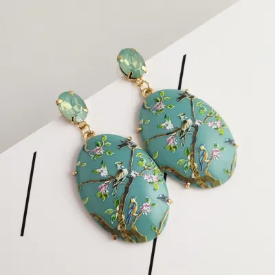 Fashion Chinoiserie Birds Flower Design Dangle Earrings for Women