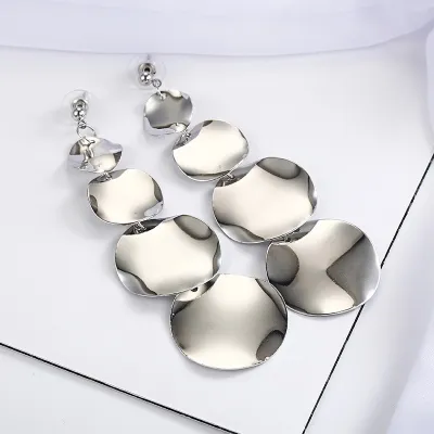 Vintage Geometric Metal Chain Design Dangle Earrings