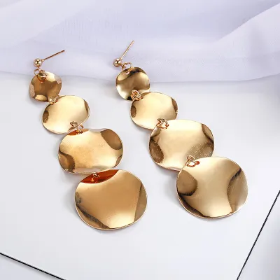 Vintage Geometric Metal Chain Design Dangle Earrings
