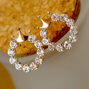 Rhinestone Round Circle Crown Decor Stud Earrings for Women
